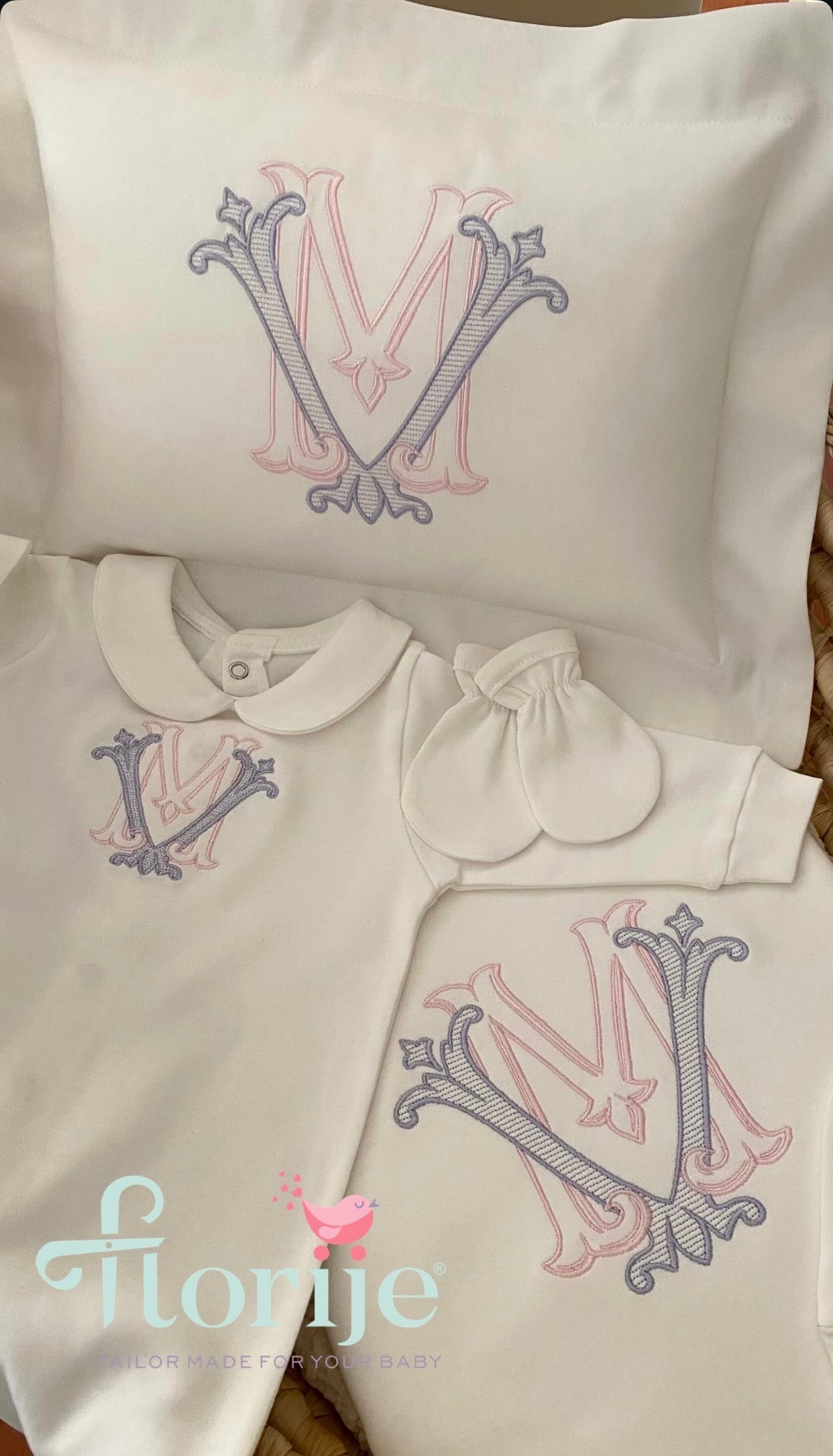 Monogram Nakışlı Hastane Çıkışı Seti