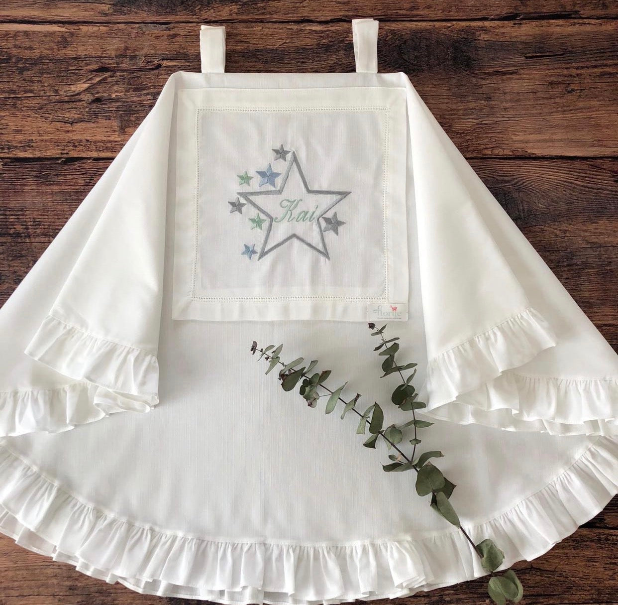 Keten Puset Örtüsü Yıldızlı Gri/Mavi