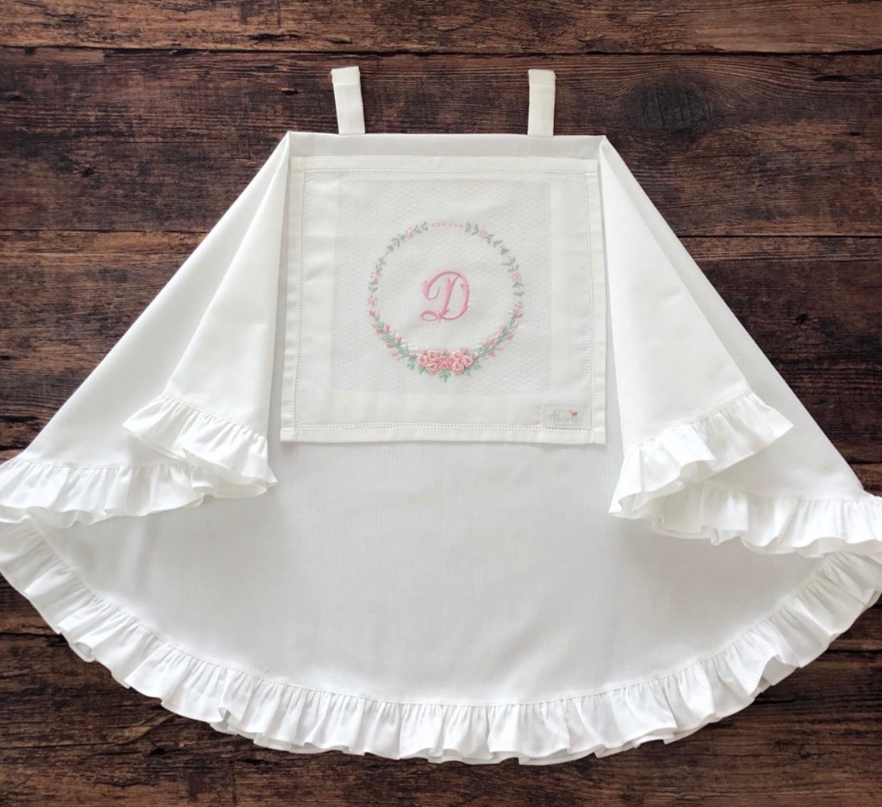 Ortancamsı İşlemeli Keten Puset Örtüsü Pembe/Mint