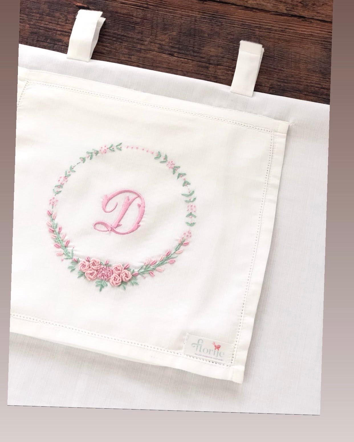 Ortancamsı İşlemeli Keten Puset Örtüsü Pembe/Mint