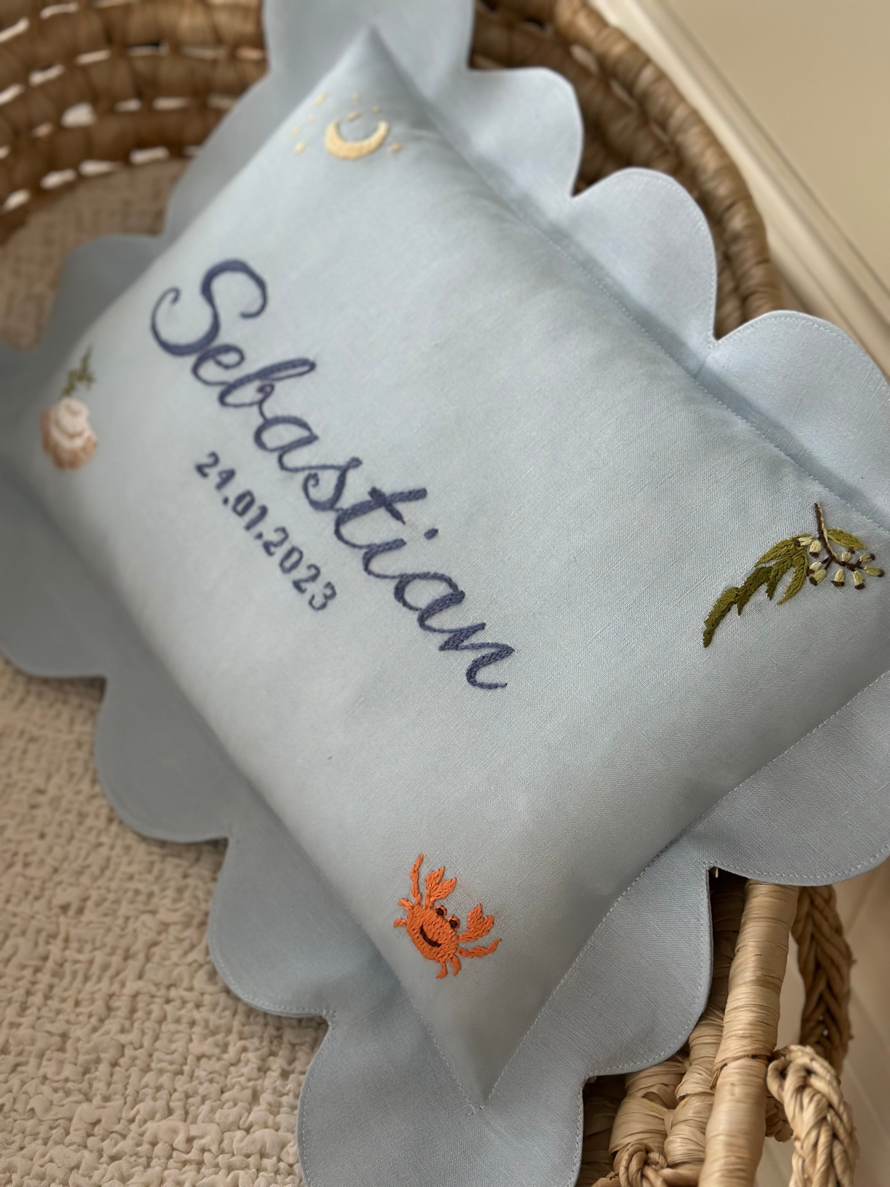 Kişiselleştirilmiş Keten Dilimli Bebek Yastığı