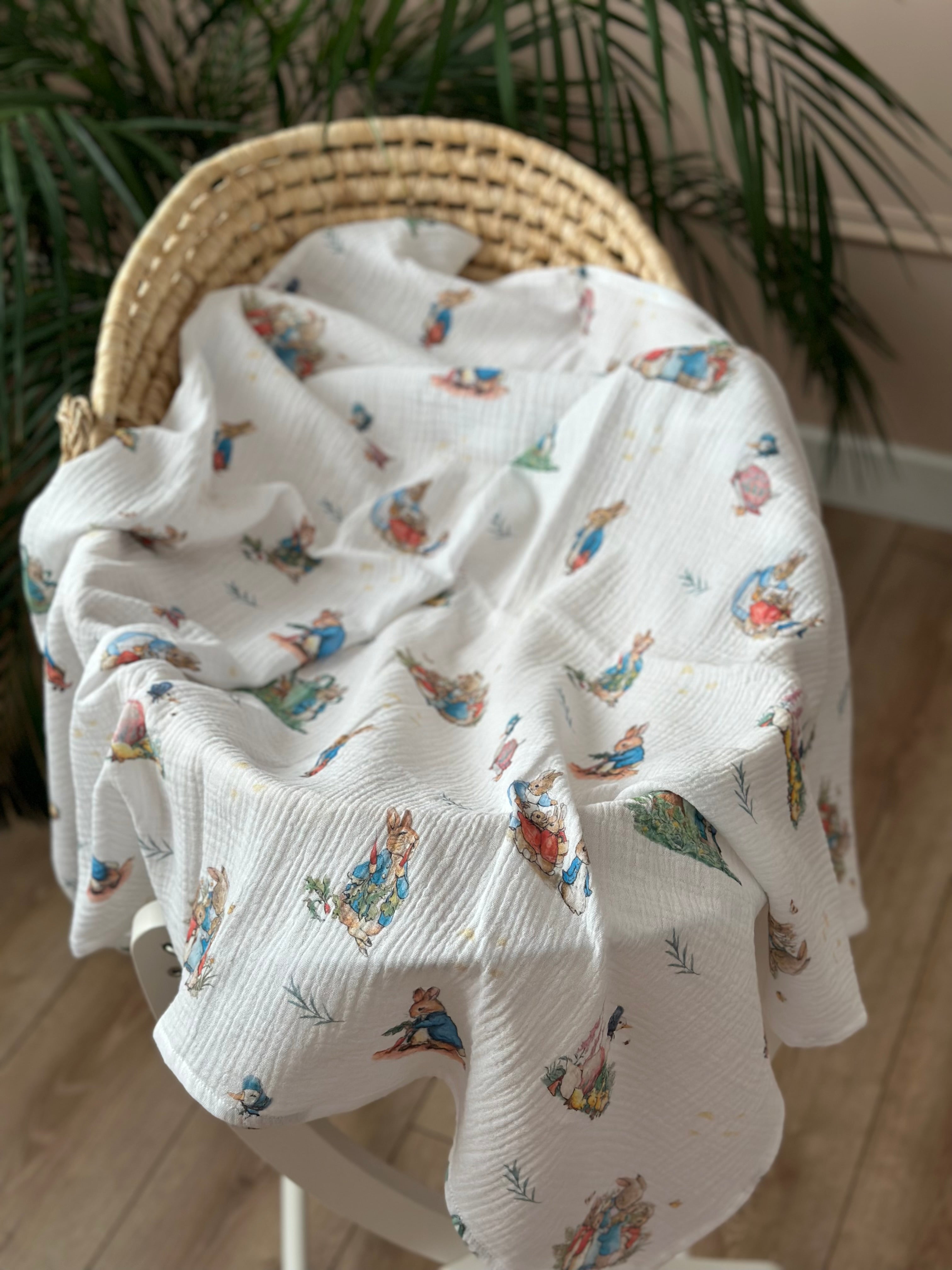 Peter Rabbit Serisi Çok Amaçlı Bebek Müslin Örtüsü Mavi