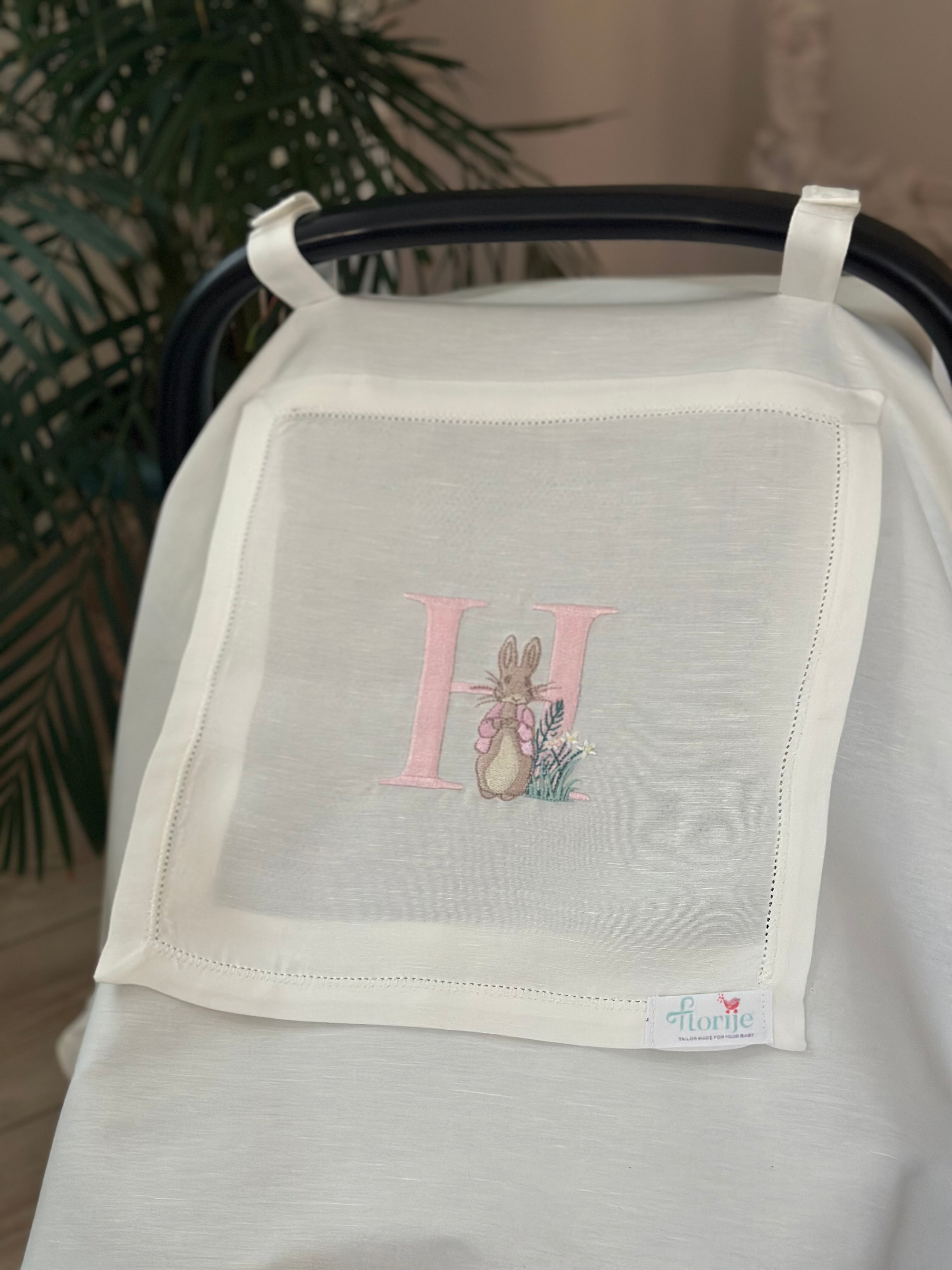 Tavşan Peter Rabbit Harf İşlemeli Keten Puset Örtüsü