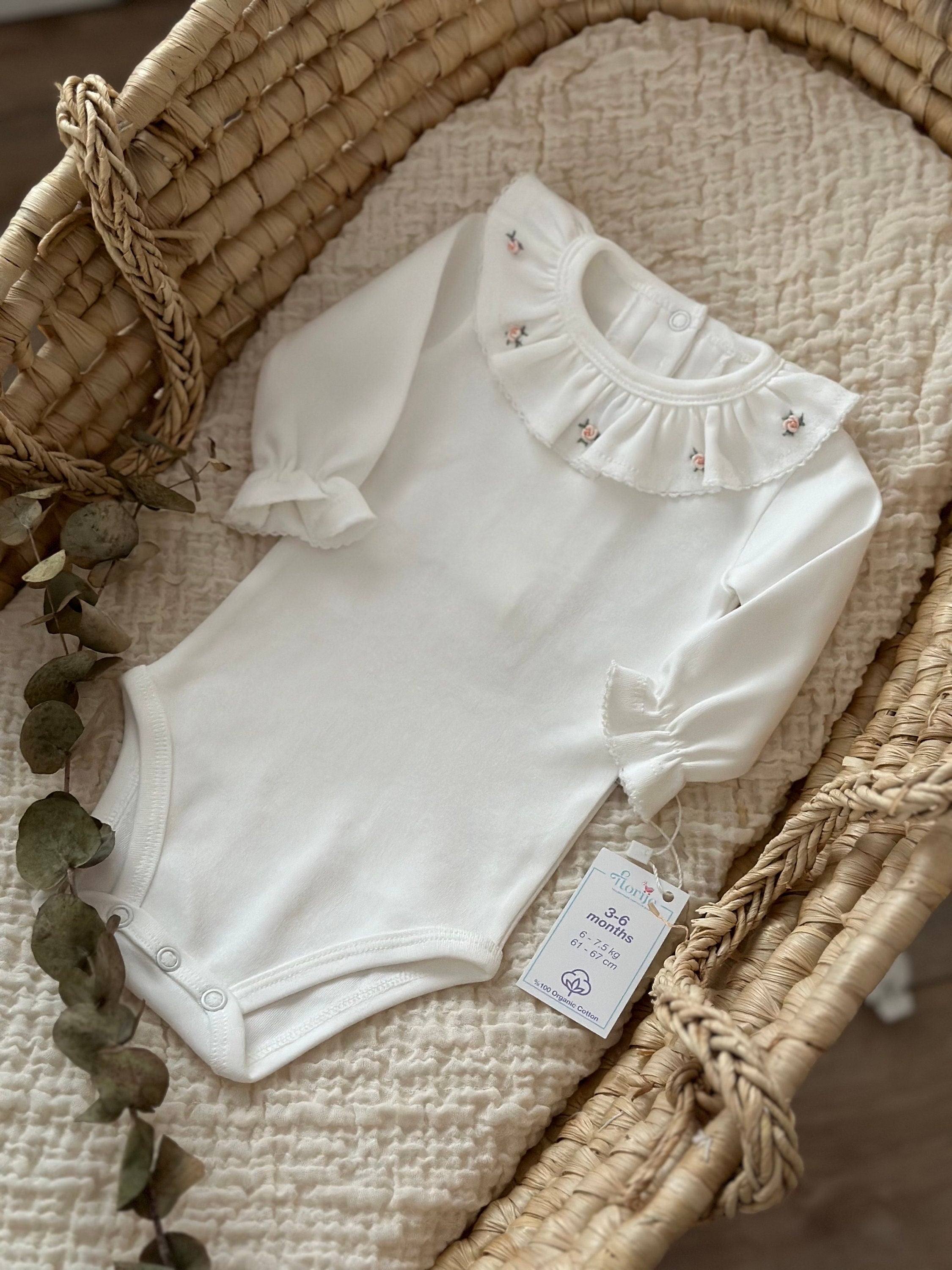 Kız Bebek Rokoko İşlemeli Fırfırlı Yaka Uzun Kollu Body Somon