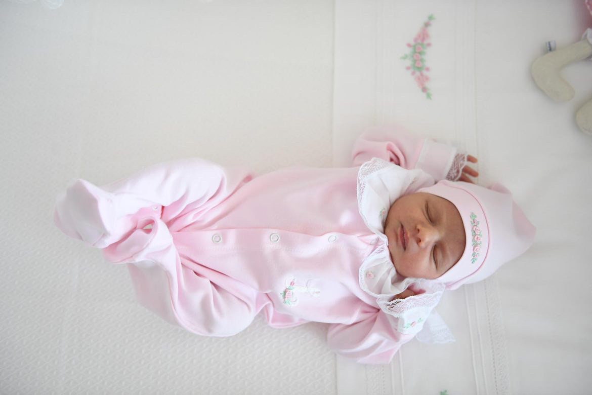 Pembe Nakışlı 3 Parça Tulum Seti