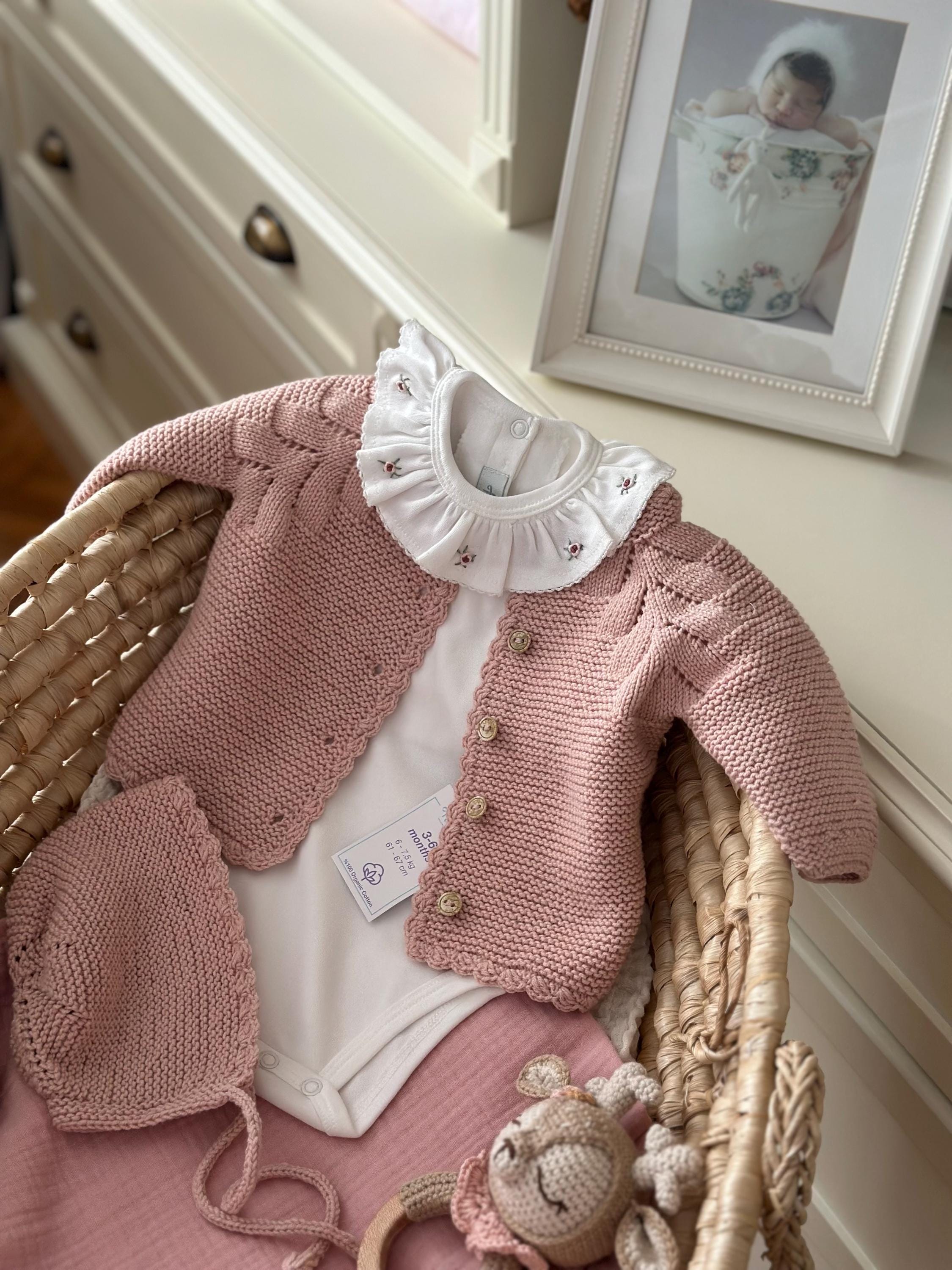 Düğmeli El Örgüsü Bebek Hırka Şapka Seti