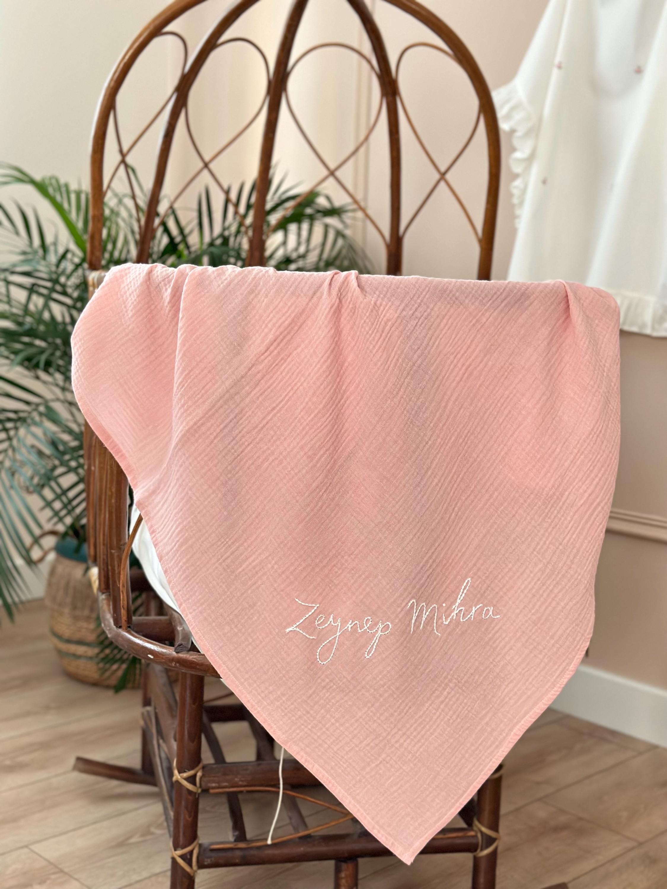 İsme Özel Müslin Battaniye Pembe