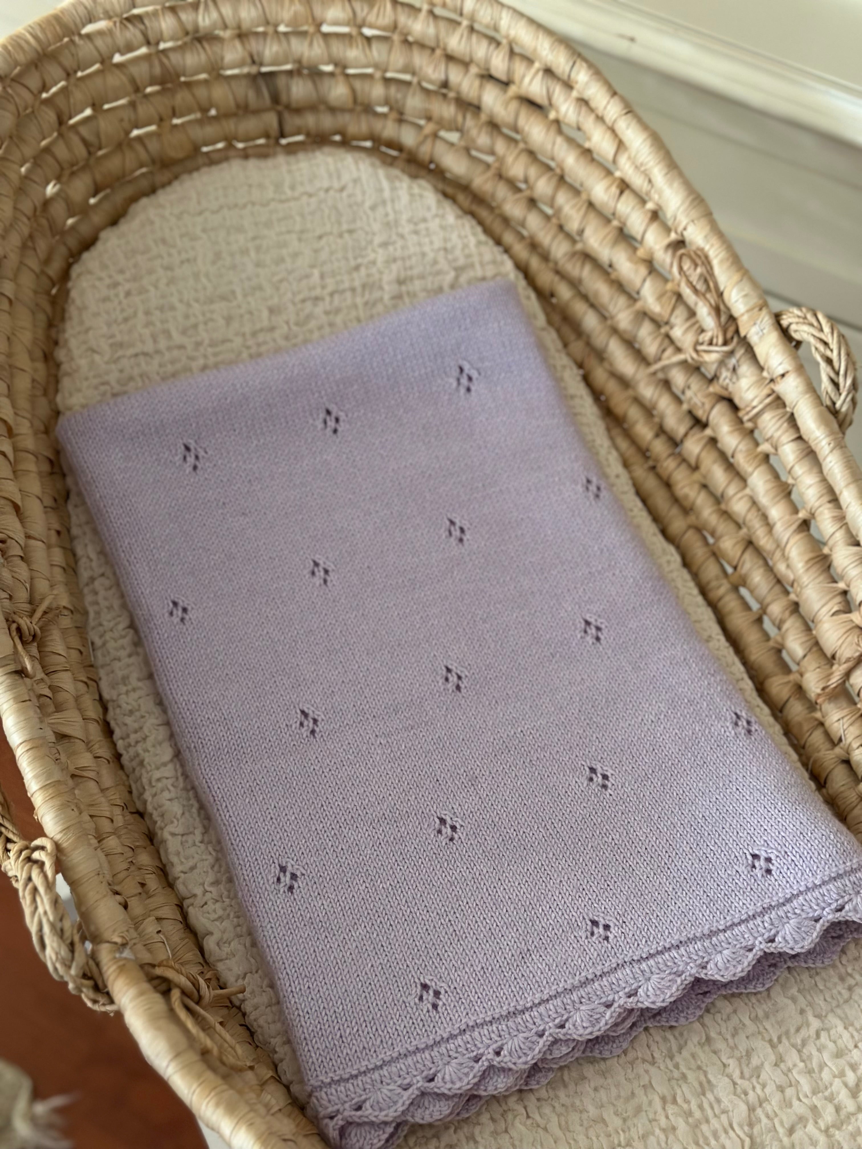 Hand Knitted Lilac Baby Blanket