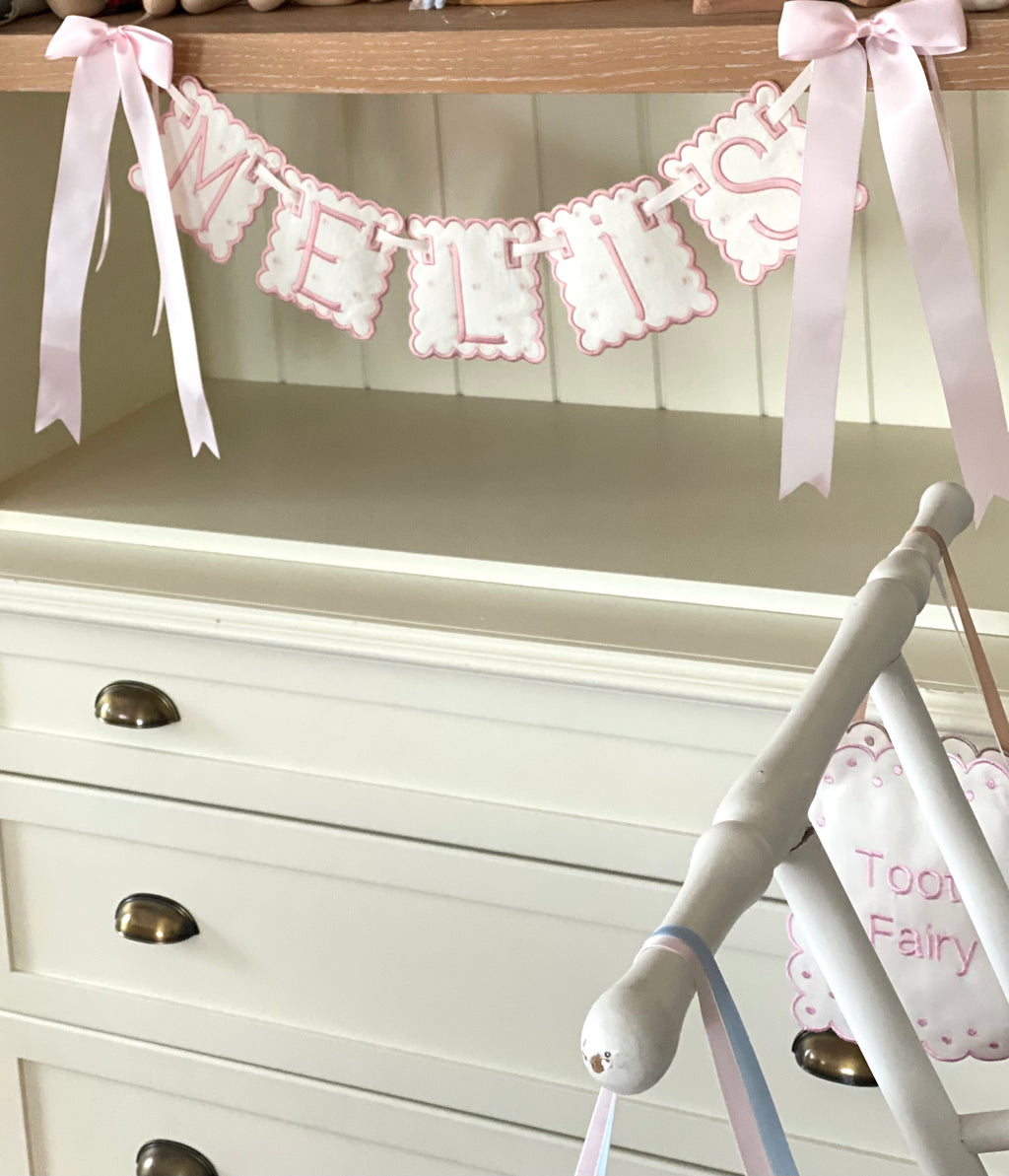 Personalized Machine Embroidered Baby Banner | Pennant | Door Decoration