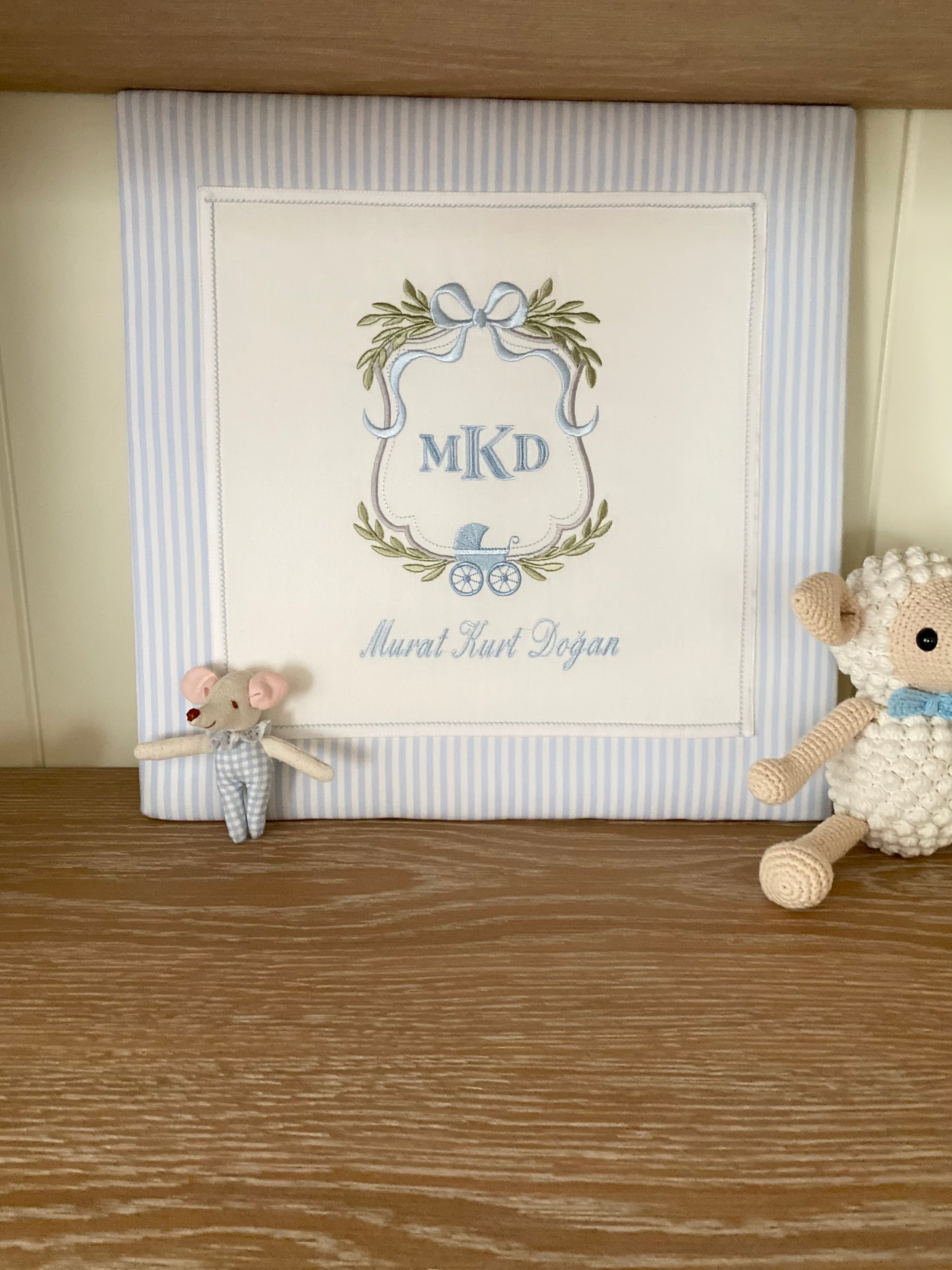 Rococo Embroidered Personalized Fabric Door Decoration | Named Baby Room Decor