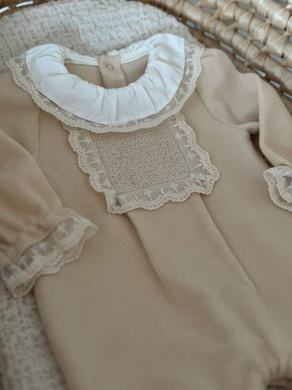 Lace Baby Girl Jumpsuit – Powder &amp; Salmon