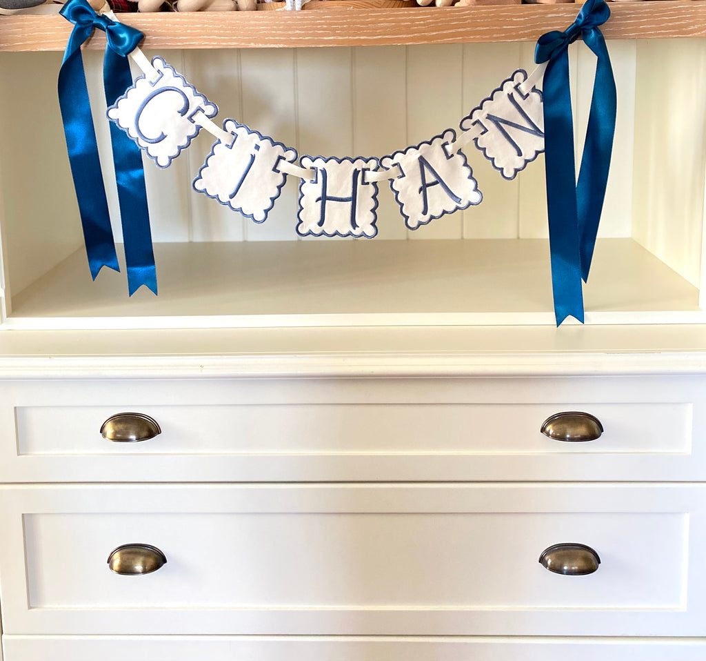 Personalized Machine Embroidered Baby Banner | Pennant | Door Decoration