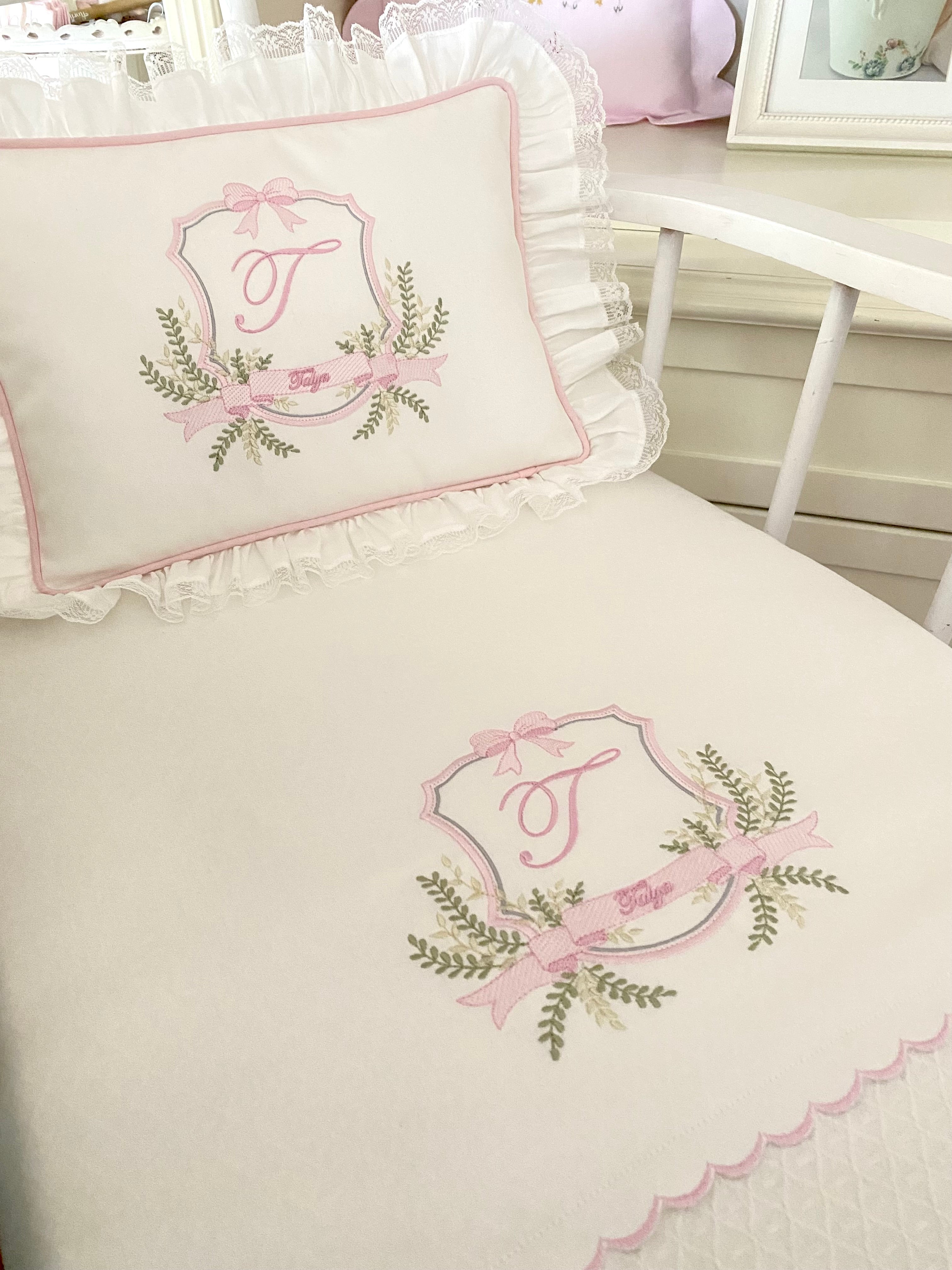 Hand Embroidered Name Blanket Set