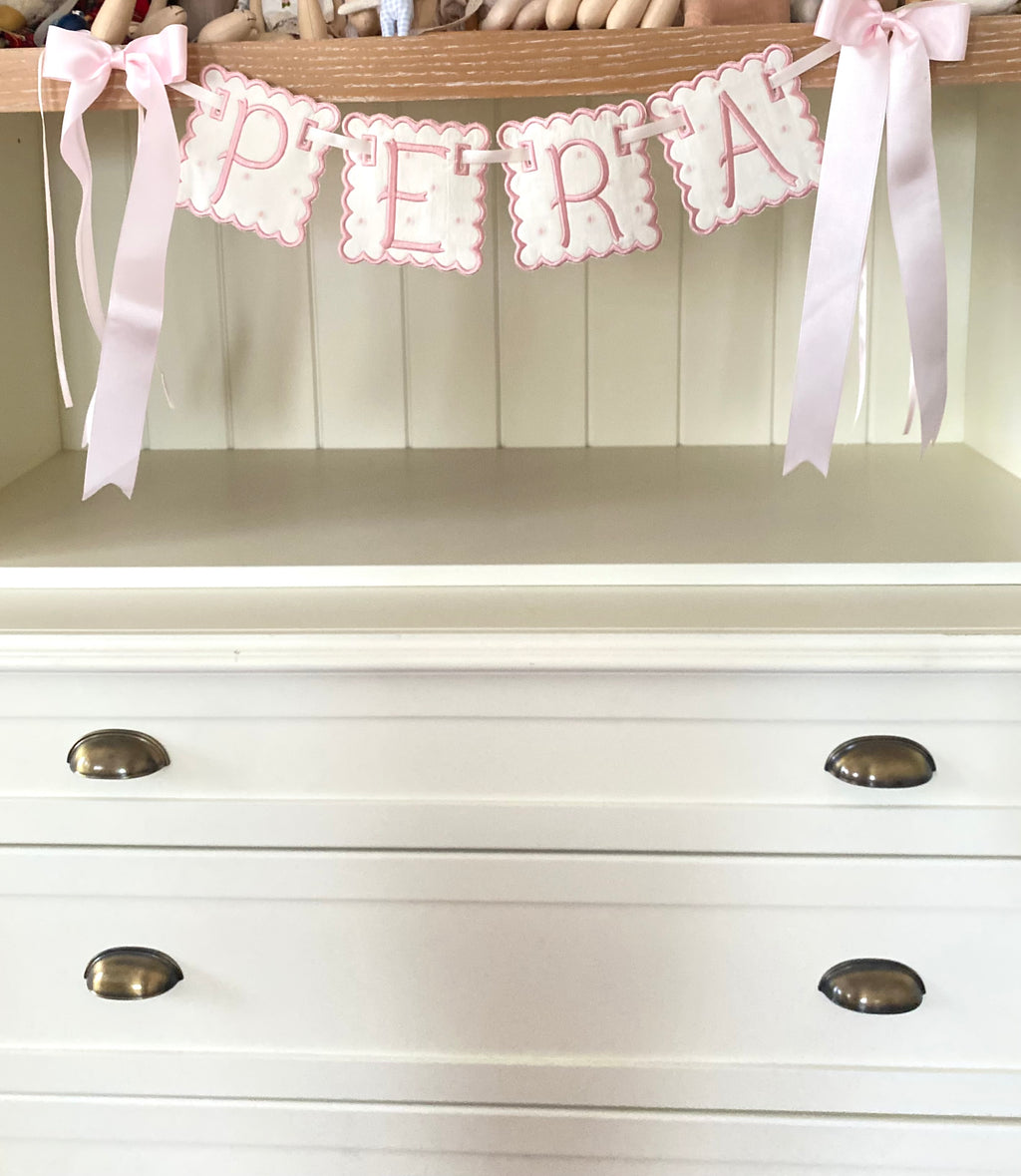 Personalized Machine Embroidered Baby Banner | Pennant | Door Decoration