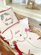 Cherry Organic Newborn Set – Red Crochet Edge Detail