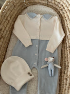 Baby Collar Velvet Baby Boy Romper Set 3 Pieces – Blue &amp; Beige