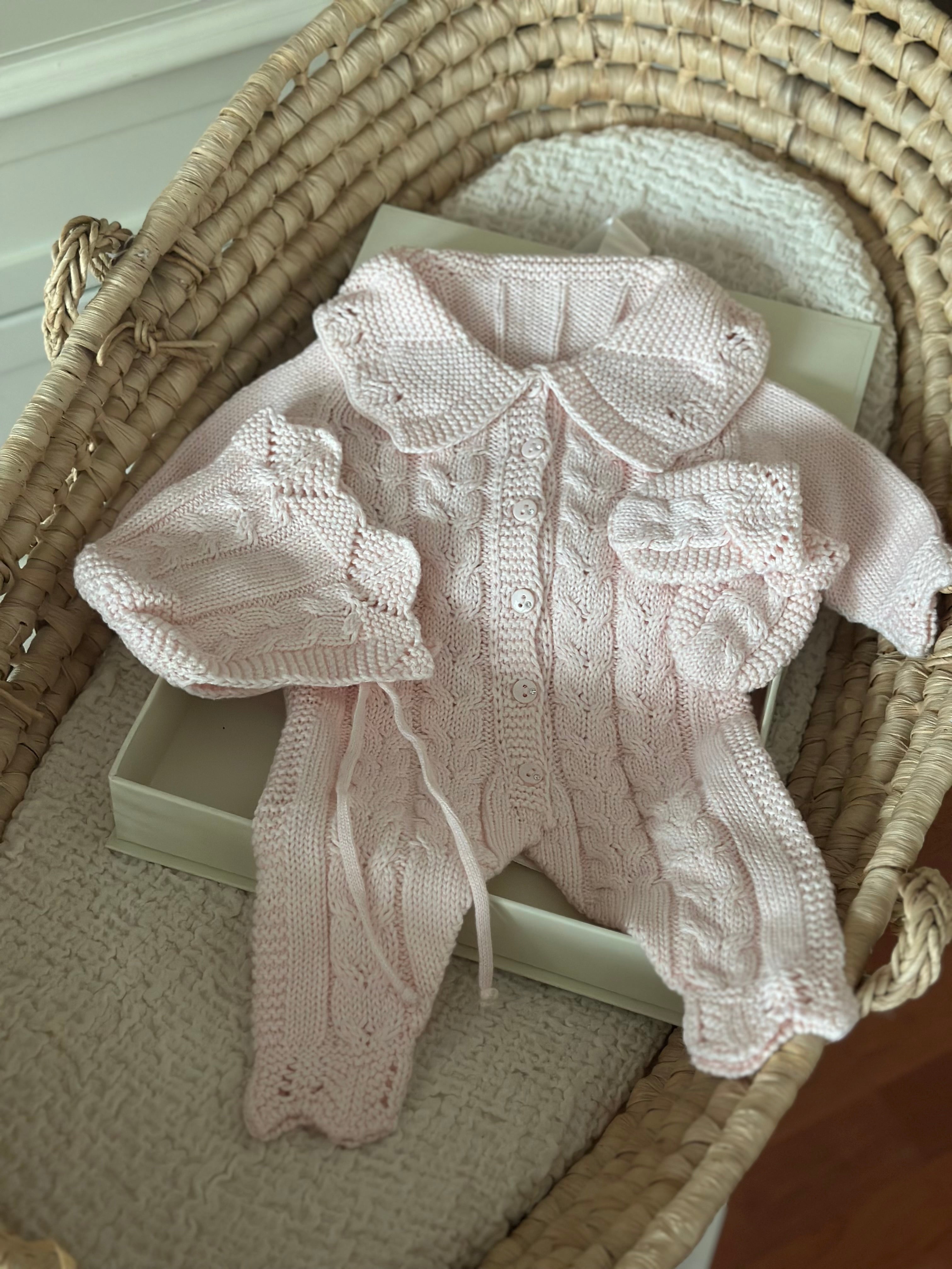 Dusty Pink Knitted Baby Girl Romper Set 3 Pieces