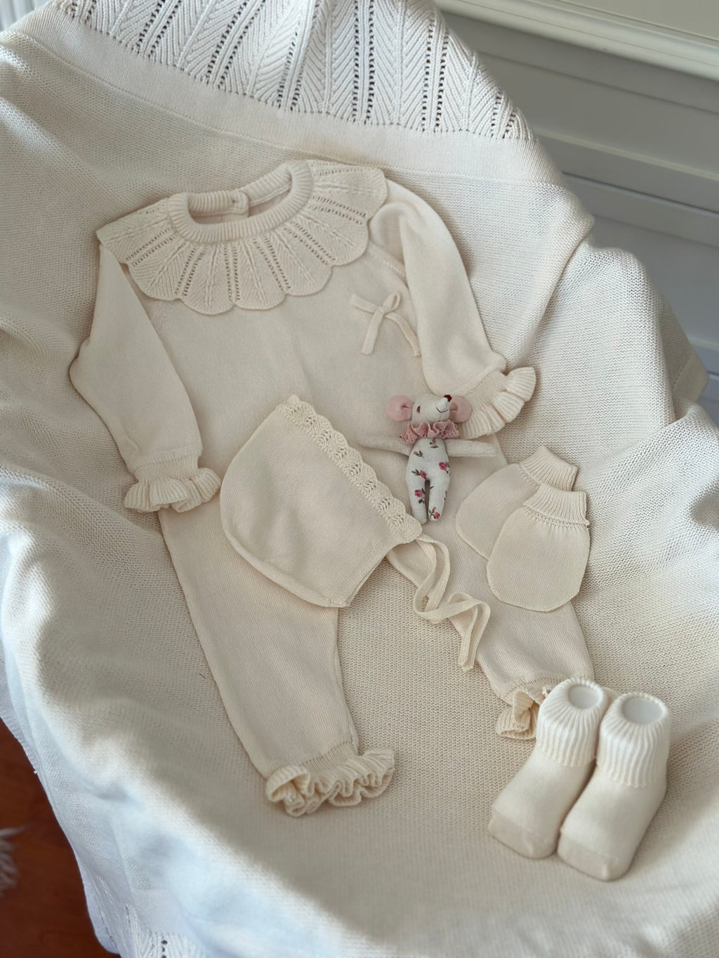 Pure 5 Parça Triko Yenidoğan Bebek Seti – Krem