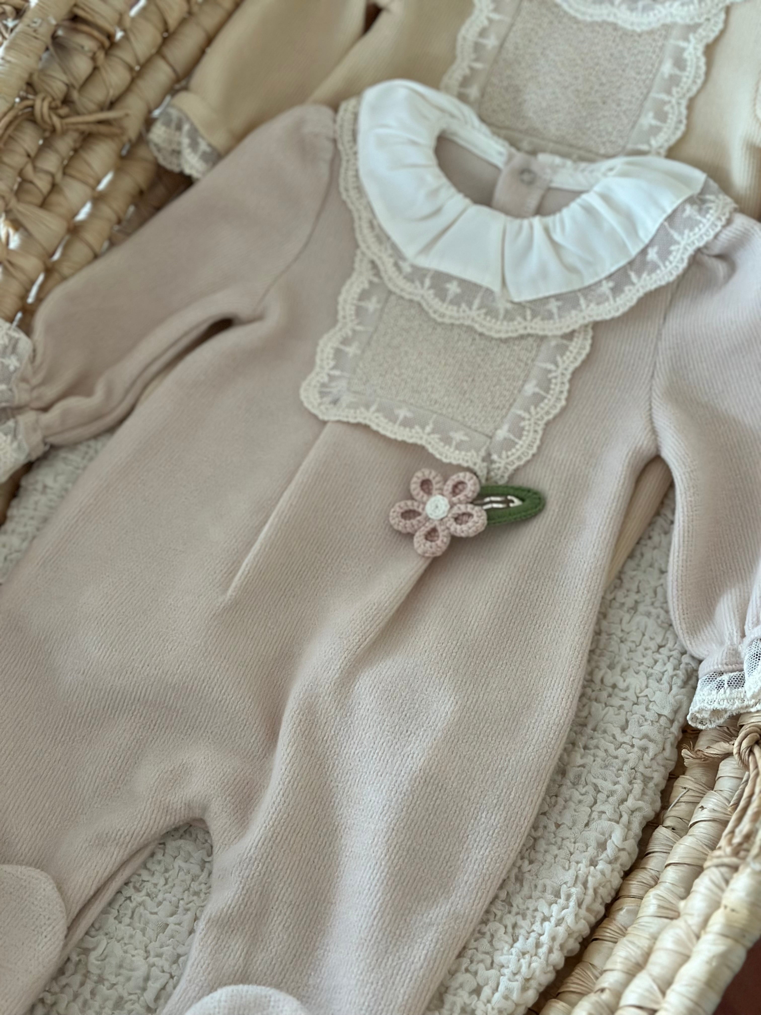 Lace Baby Girl Jumpsuit – Powder &amp; Salmon