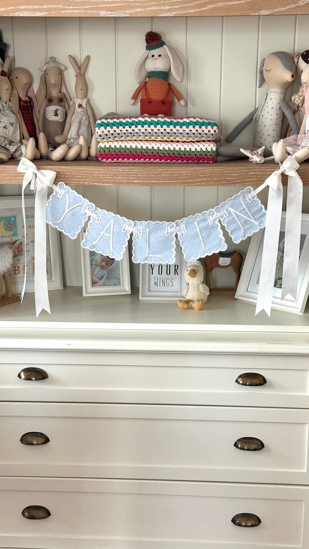 İsme Özel Makine Nakışlı Bebek Banner | Flama | Kapı Süsü