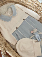 Baby Collar Velvet Baby Boy Romper Set 3 Pieces – Blue &amp; Beige