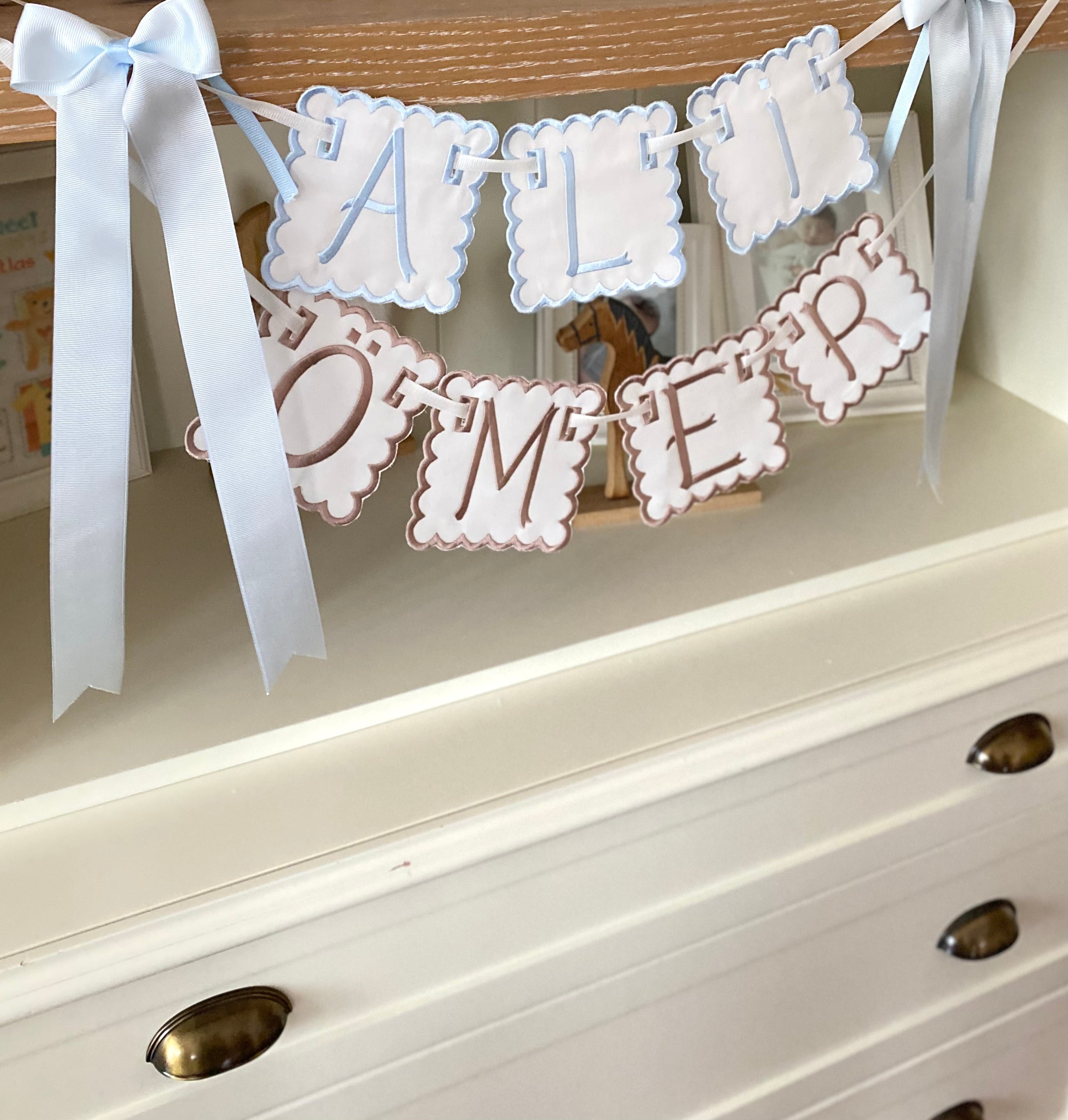 Personalized Machine Embroidered Baby Banner | Pennant | Door Decoration