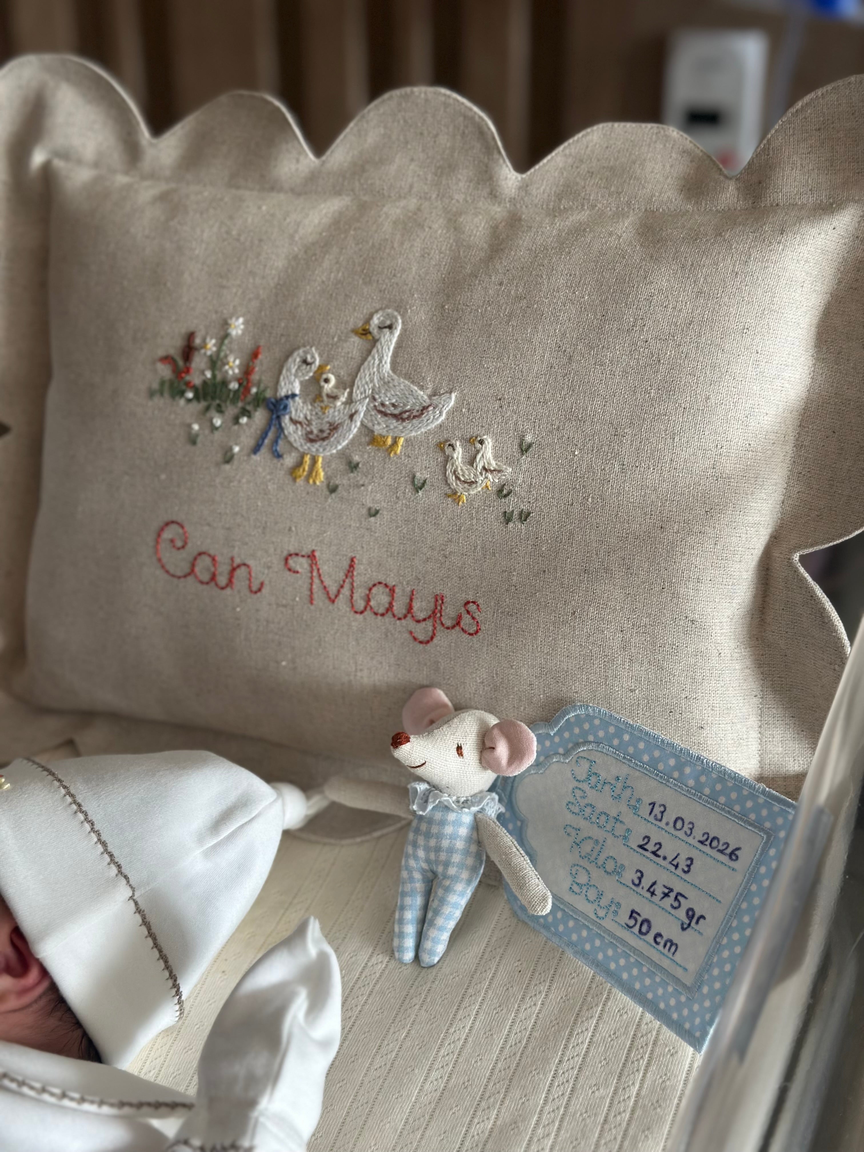 Duckling Keten Dilimli Bebek Yastığı