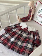 Lora– Red Plaid Baby Girl Dress | Elegant New Year's Dress with Baby Collar Detail 6-24 Months