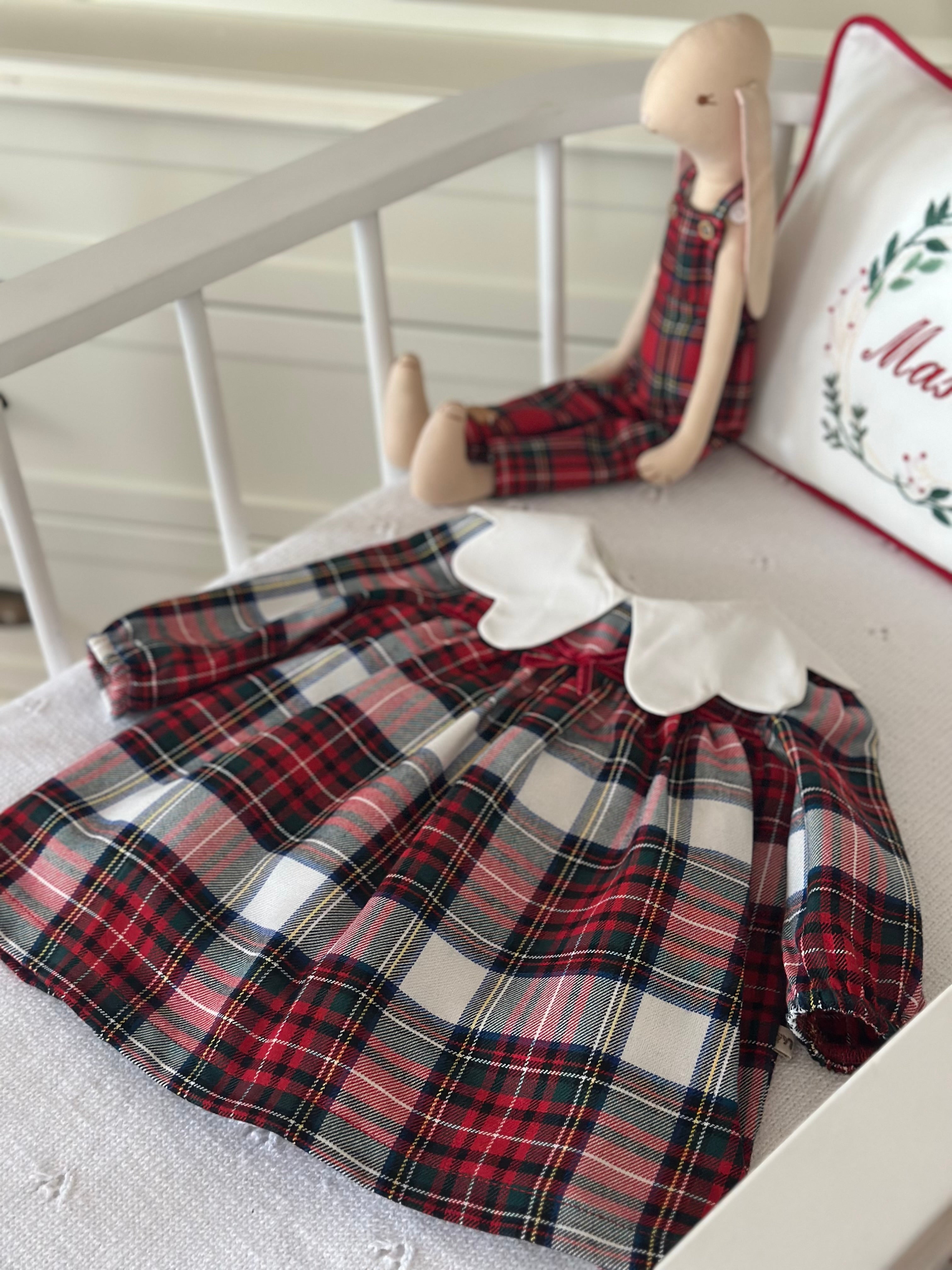 Lora– Red Plaid Baby Girl Dress | Elegant New Year's Dress with Baby Collar Detail 6-24 Months