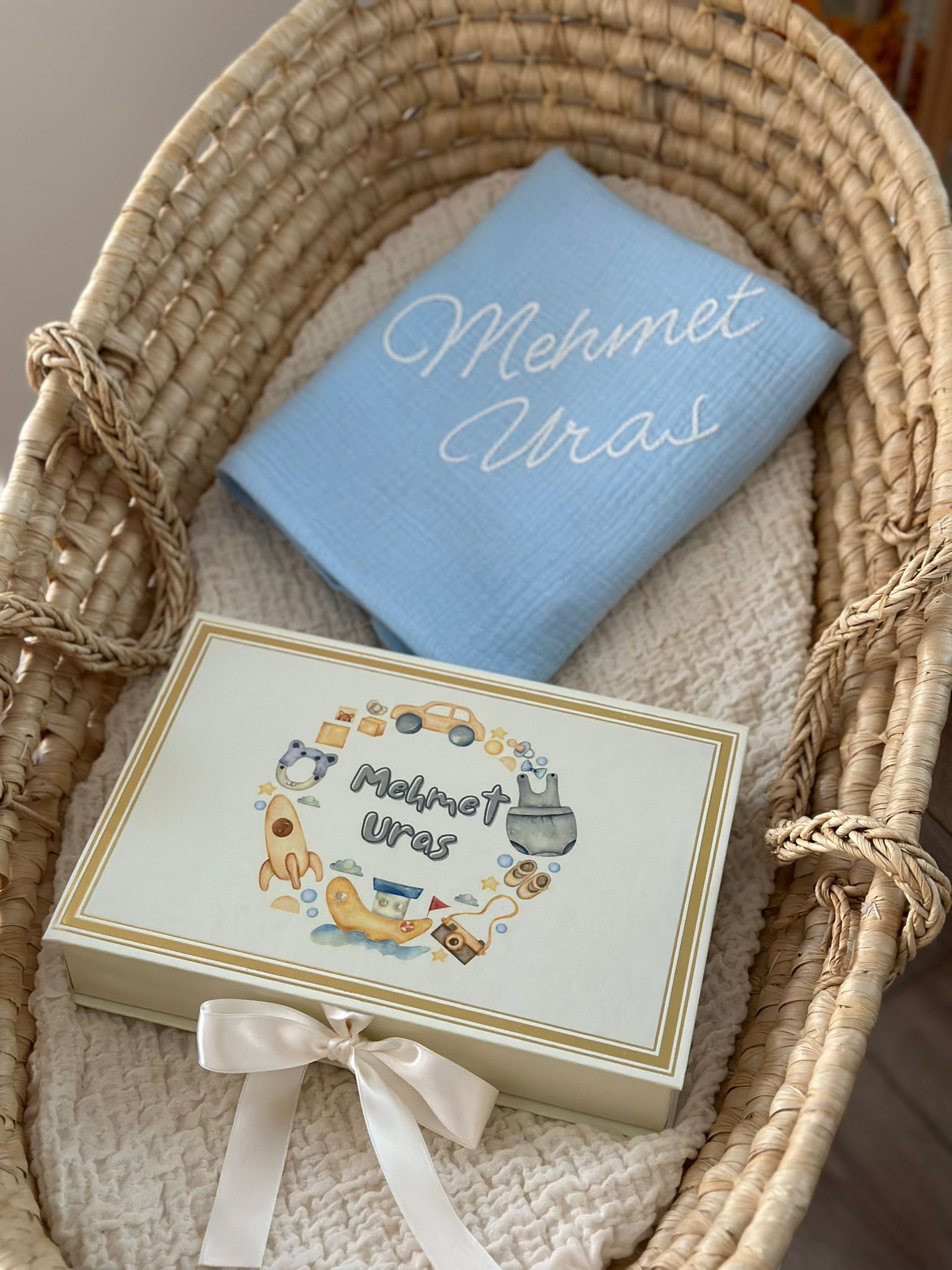 İsme Özel Müslin Battaniye Mavi