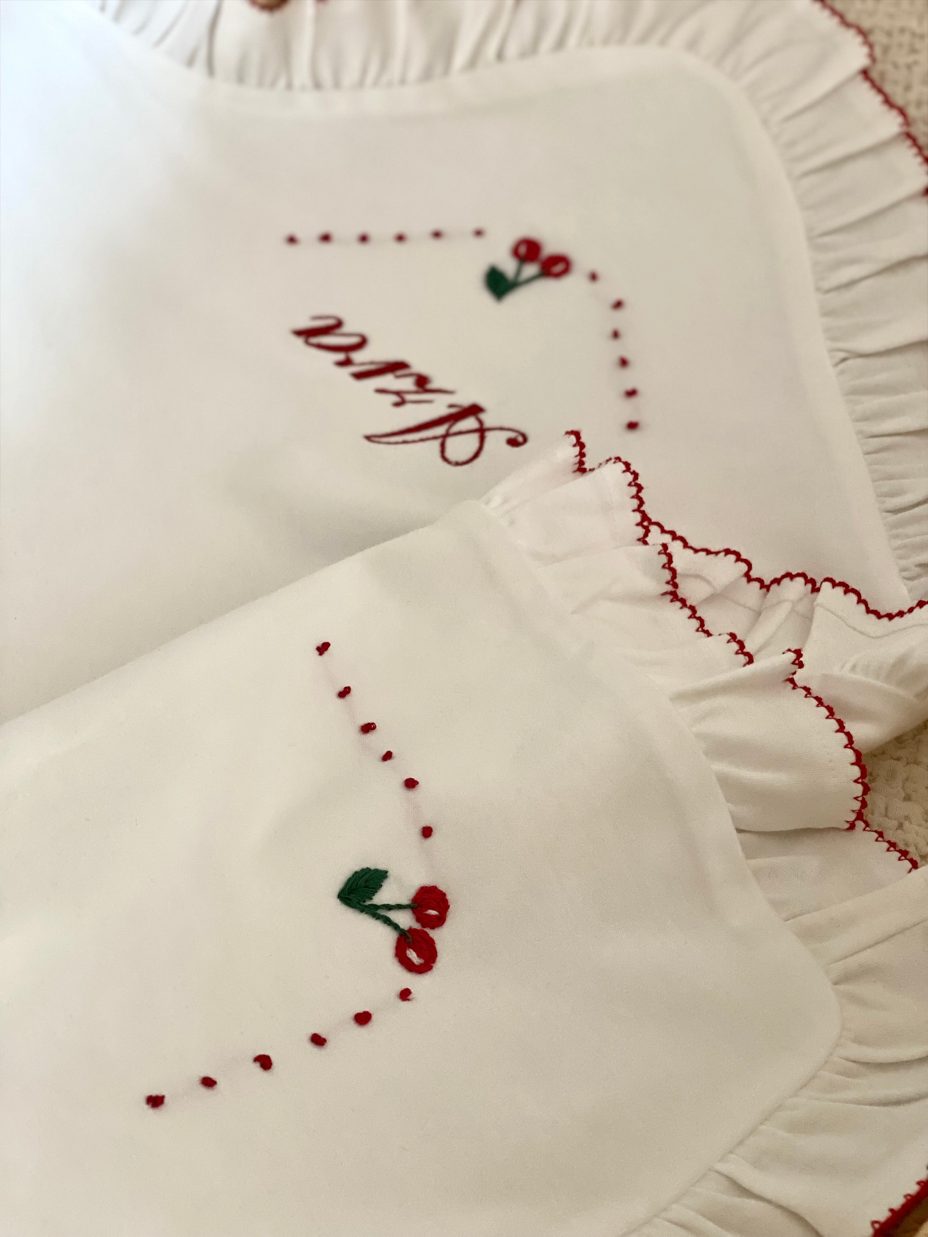 Cherry Organic Newborn Set – Red Crochet Edge Detail