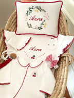 Cherry Organic Newborn Set – Red Crochet Edge Detail