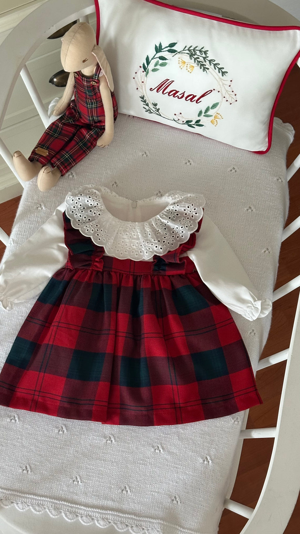 Mila– Red Plaid Baby Girl Dress | Elegant New Year's Dress with Scallop Collar Detail 6-24 Months