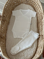 Organik Pamuk Kısa Kollu Kruvaze Zıbın & Pantalon 2 Parça Yenidoğan Set