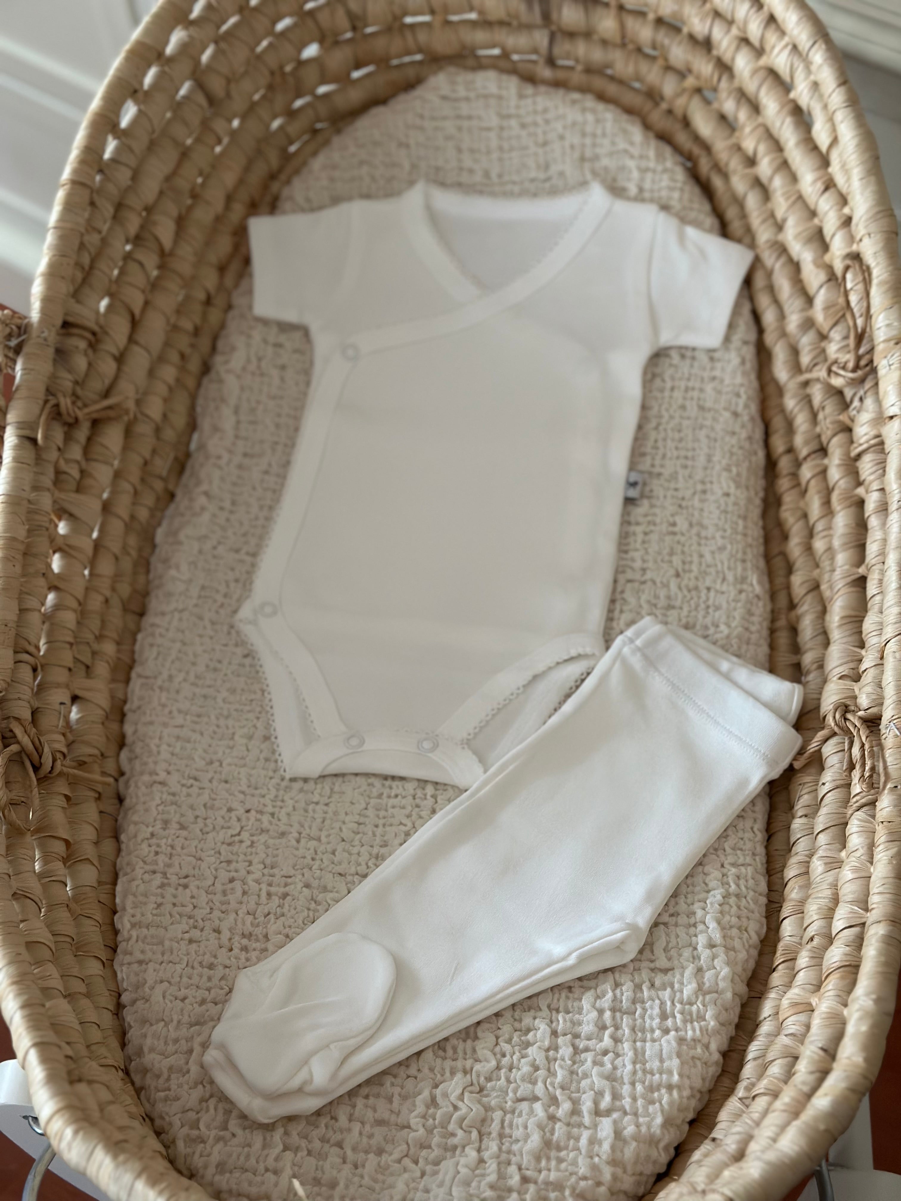 Organik Pamuk Kısa Kollu Kruvaze Zıbın & Pantalon 2 Parça Yenidoğan Set