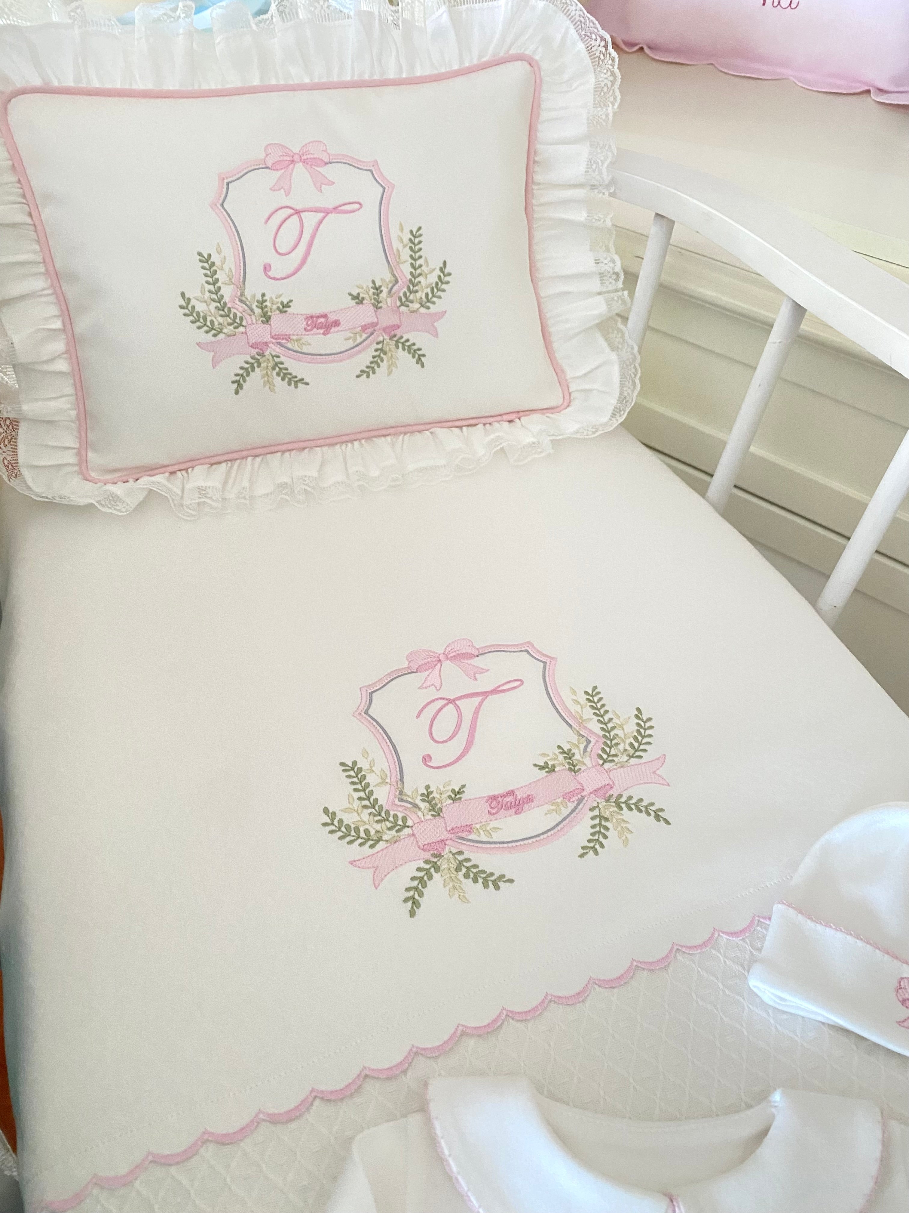 Hand Embroidered Name Blanket Set