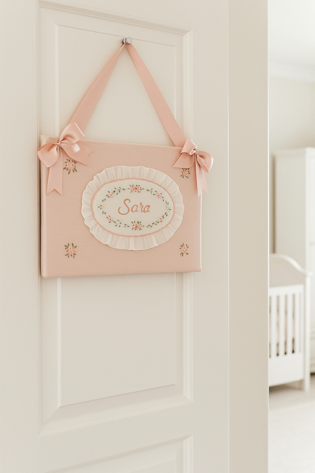 Rococo Embroidered Personalized Fabric Door Decoration | Named Baby Room Decor