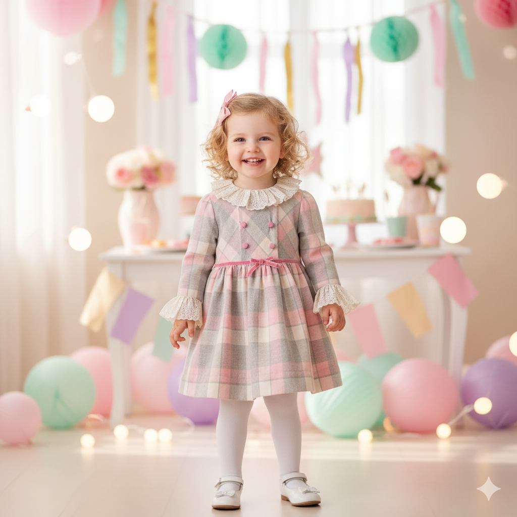 Maeva Beige Pink Plaid Baby Girl Dress | Ruffle Collar Detail 6-24 Months - 6-9 ay Maeva Beige Pink Plaid Baby Girl Dress | Ruffle Collar Detail 6-24 Months - 6-9 ay