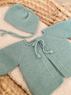 Önden Bağlamalı El Örgüsü Bebek Hırka Şapka Seti