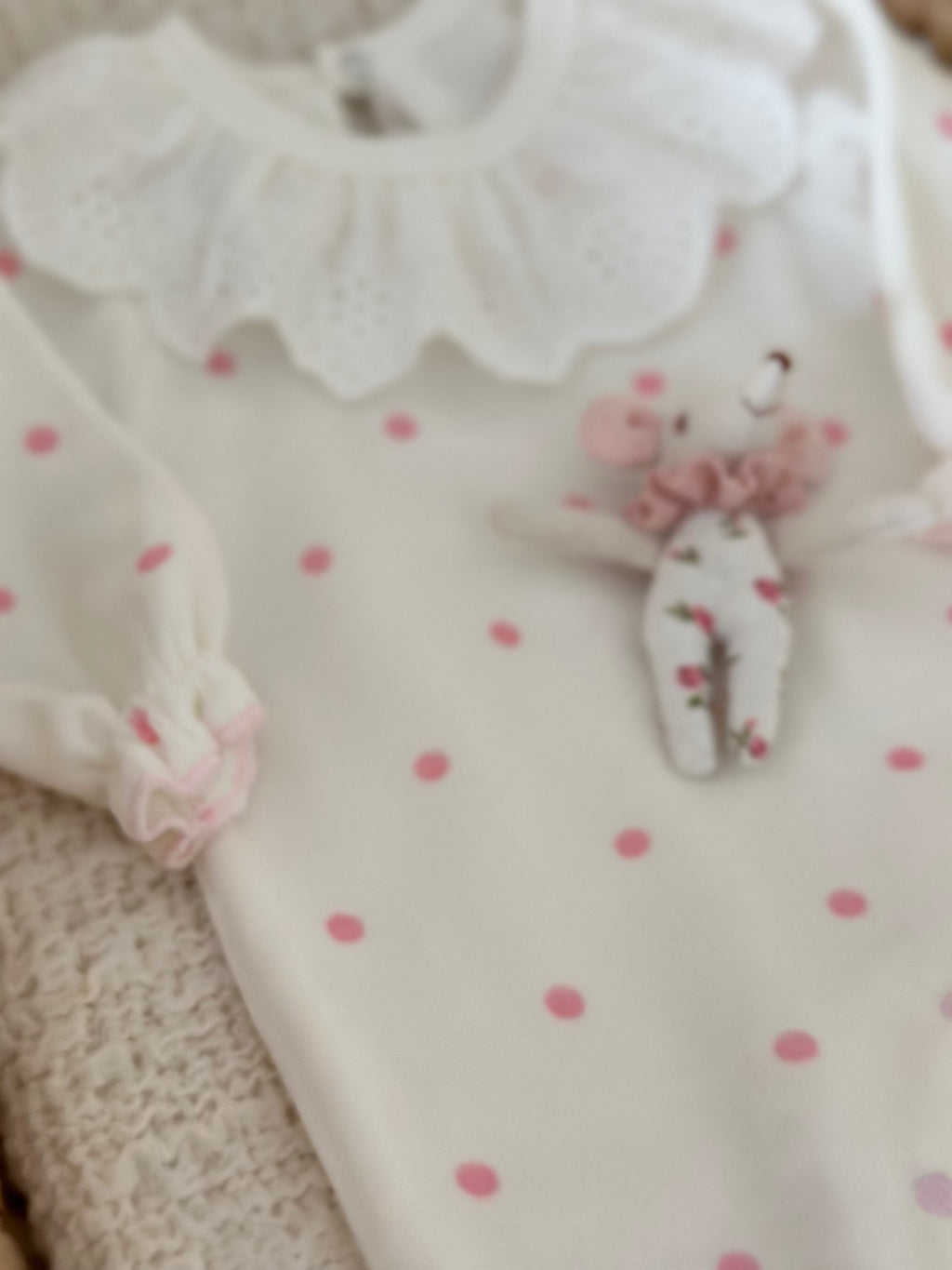 Pink Polka Dot Velvet Baby Girl Jumpsuit – Scallop Collar