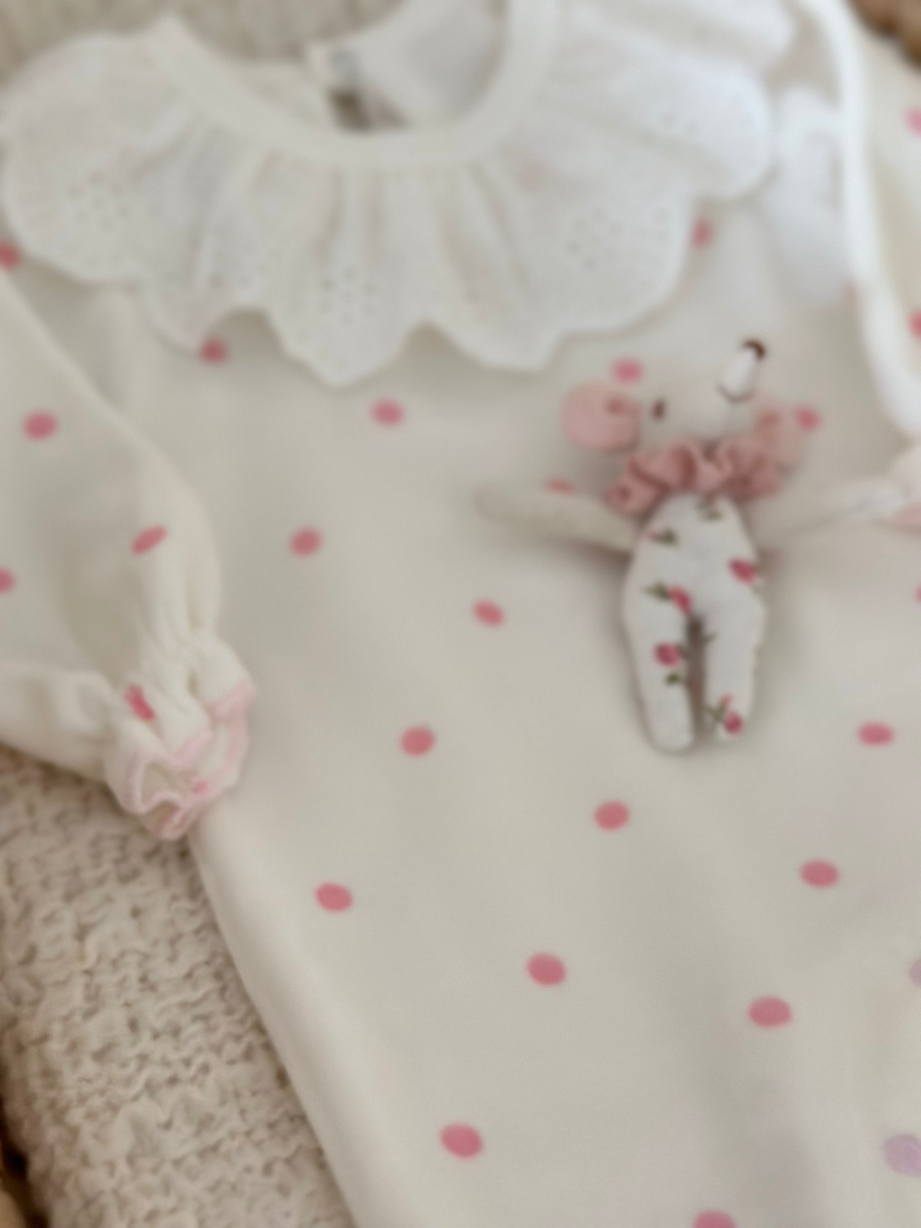 Pink Polka Dot Velvet Baby Girl Jumpsuit – Scallop Collar