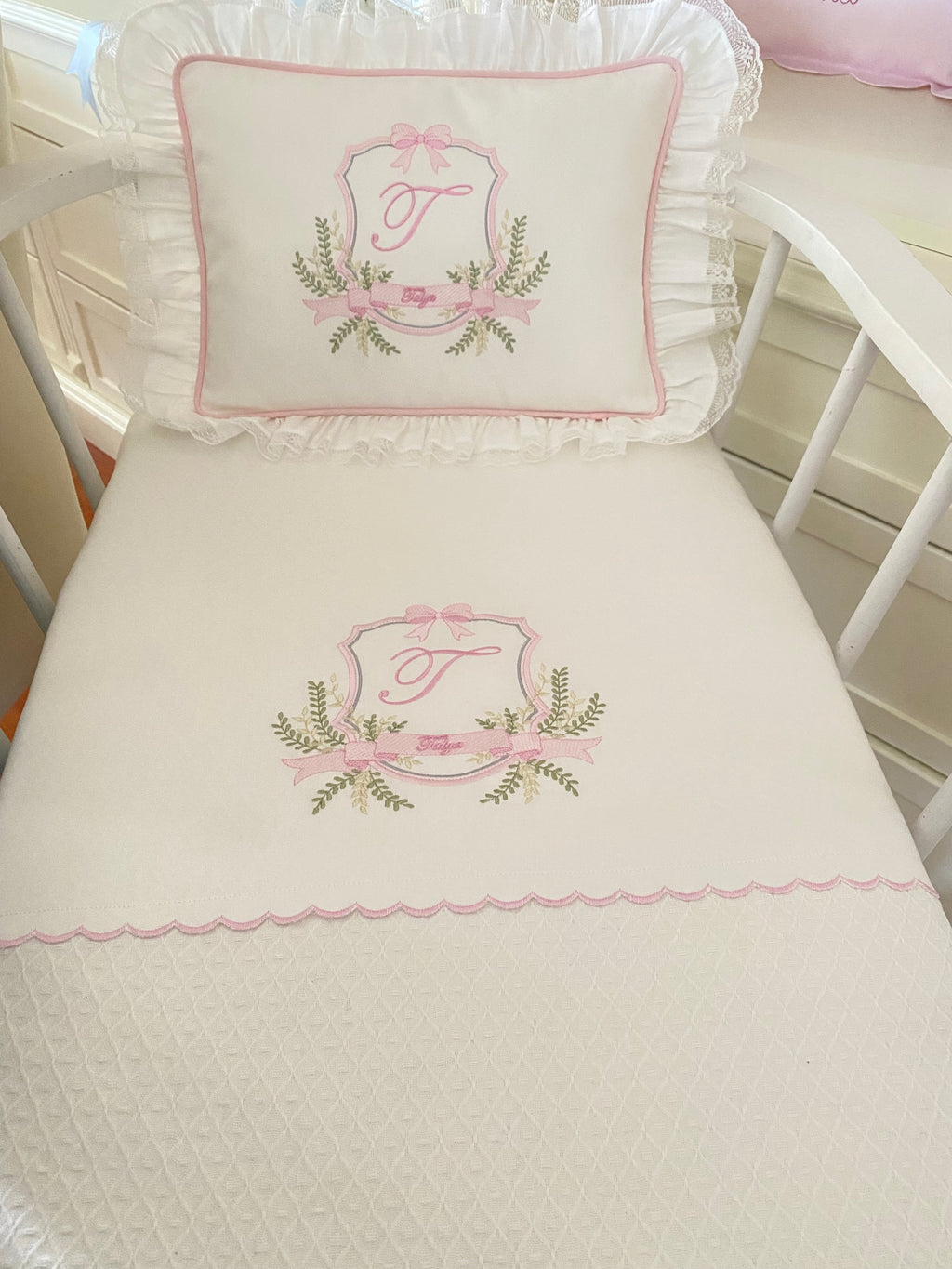 Hand Embroidered Name Blanket Set