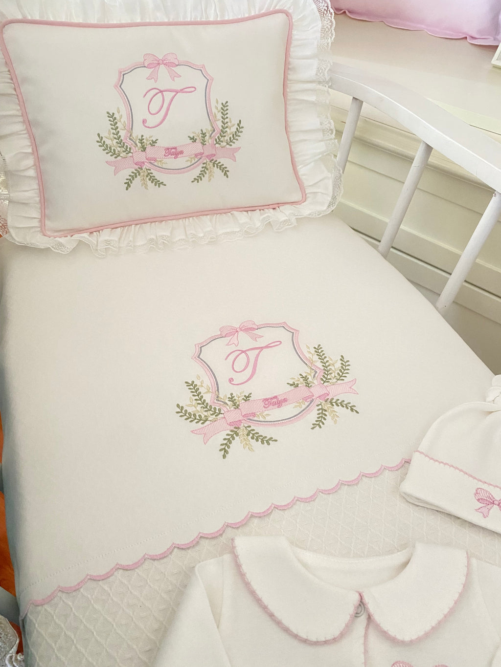 Hand Embroidered Name Blanket Set