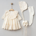 Pure 4-Piece Baby Girl Mevlüt Set - 100% Cotton Festo Dress, Hat, Shoes and Socks