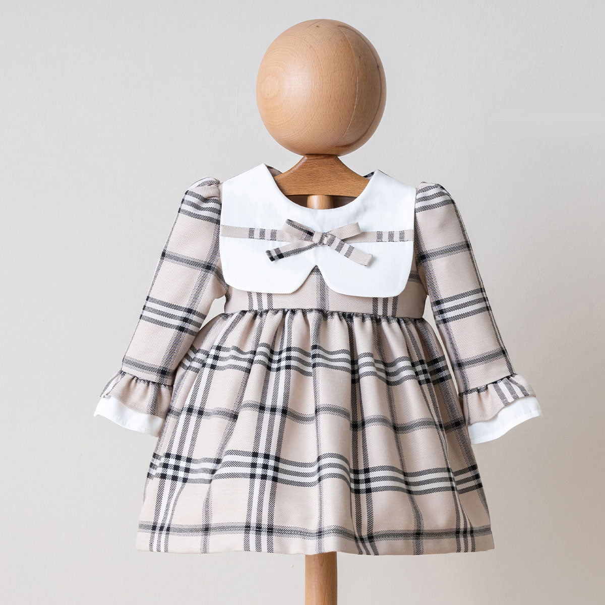 Iris Bej Ekose Kız Bebek Yılbaşı Elbisesi 6-24 Ay