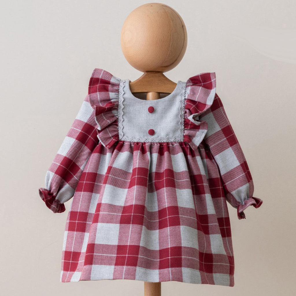 Sidney Burgundy Gray Plaid Baby Girl Christmas Dress 6-24 Months