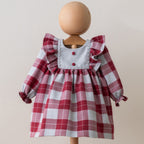 Sidney Burgundy Gray Plaid Baby Girl Christmas Dress 6-24 Months