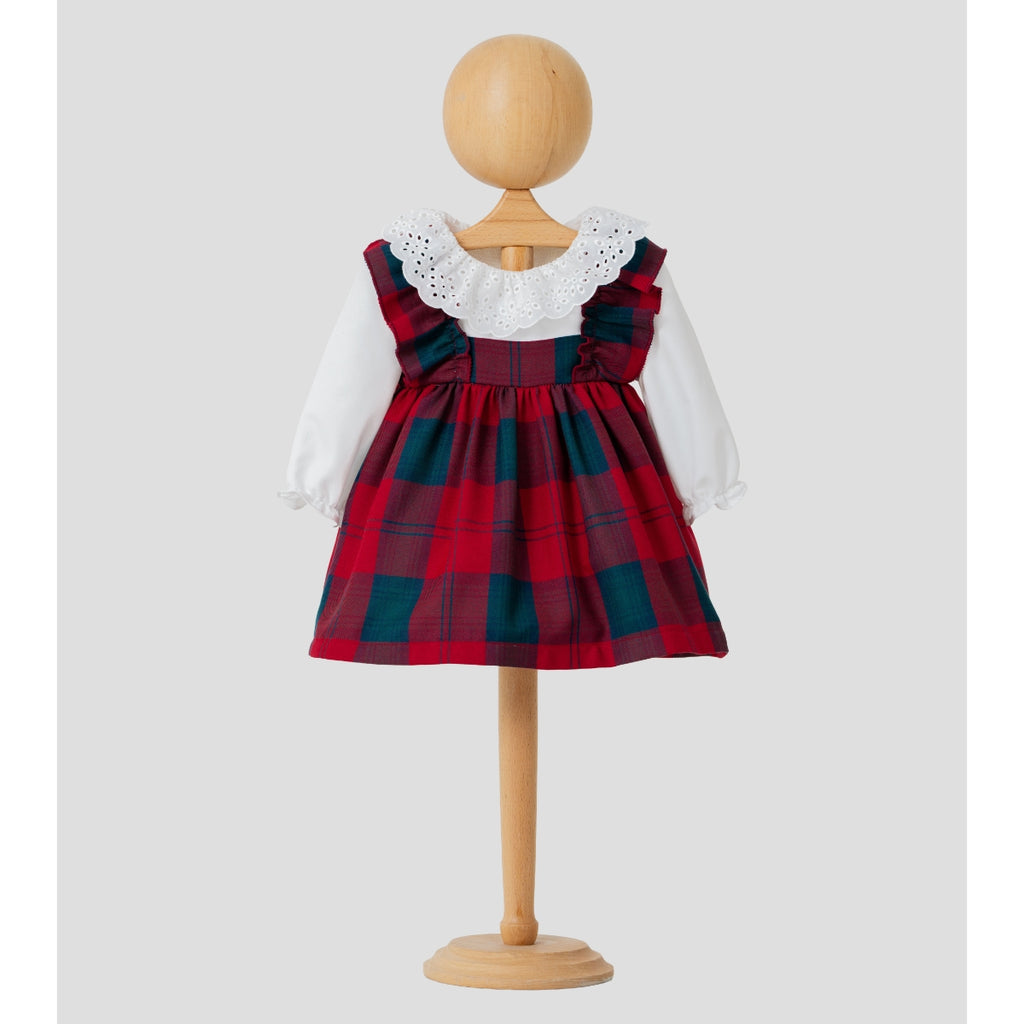 Mila– Red Plaid Baby Girl Dress | Elegant New Year's Dress with Scallop Collar Detail 6-24 Months
