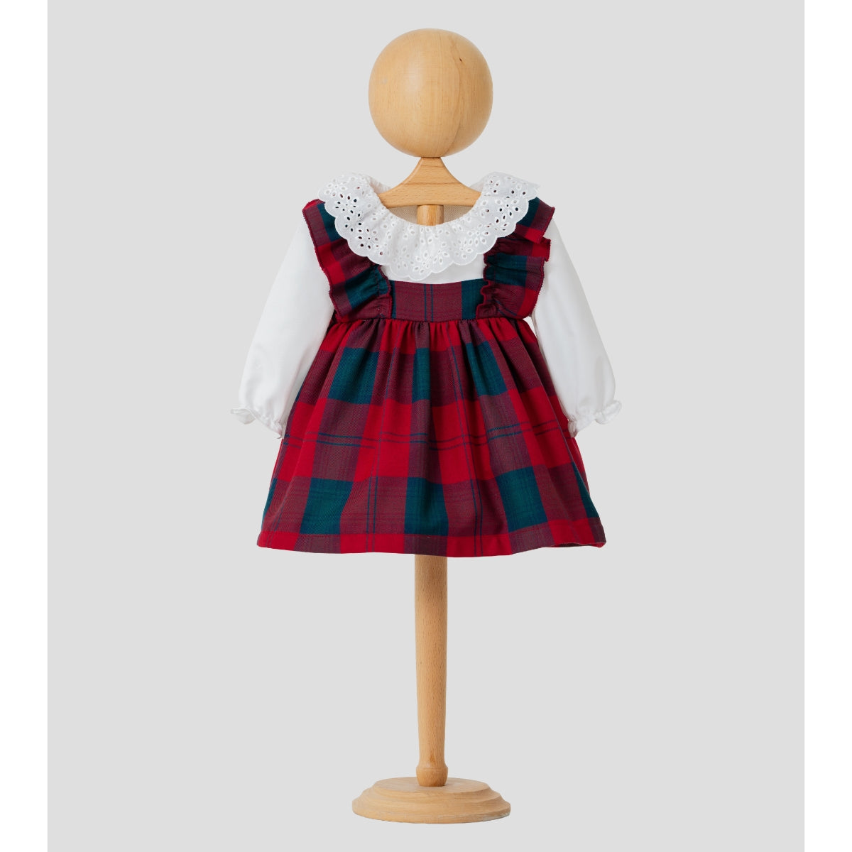 Mila– Red Plaid Baby Girl Dress | Elegant New Year's Dress with Scallop Collar Detail 6-24 Months
