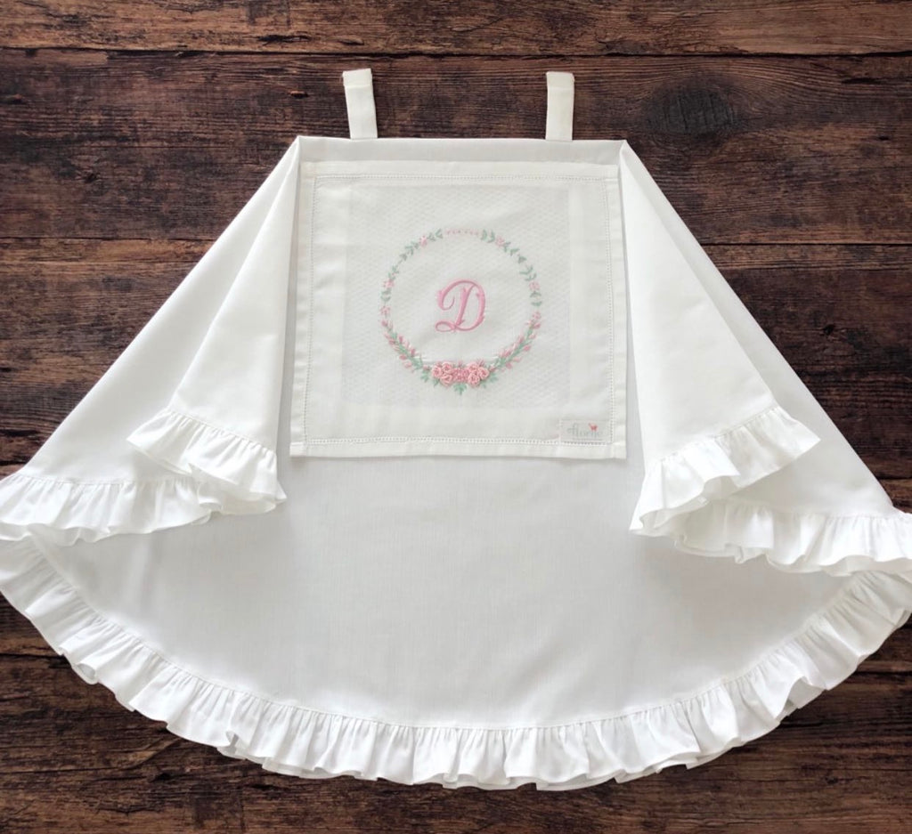 Ortancamsı İşlemeli Keten Puset Örtüsü Pembe/Mint